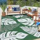 Waterproof 9x12 Outdoor Rug for Patio Reversible Plastic Straw Rug Leaves Camping Carpet with Carry Bag, Stain & UV Resistant Portable RV Carpet for Camper Deck Balcony Porch Beach Picnic Green