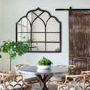 BAODANFU Window Mirror Pane, Black Metal Frame, Cathedral Arched Wall Mirrors Decorative Over Fireplace Mantel, Farmhouse Decorations for Dining Living Room Hallway Entryway