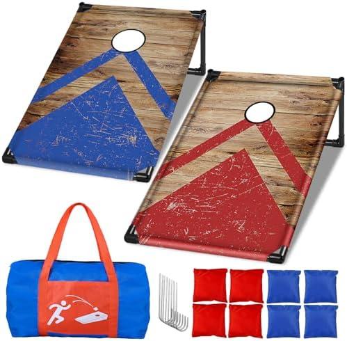 NZQXJXZ Portable Cornhole Board Set with 8 Bean Bags - 3x2 Ft Corn Hole Toss Game for Indoor and Outdoor Parties, Ideal for Kids, Adults, Beach, Yard and Camping