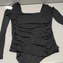 Chunpin Women's Bodysuits Square Neck Long Sleeve Bodysuits Mesh Ruched Thong Body Suit Outfits Going Out Tops (Medium)