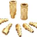 Air Hose Fittings Quick Connect Brass Air Coupler and Plug Kit, Industrial Type D, 1/4 Inch NPT Air Compressor Fittings, (7 Piece)