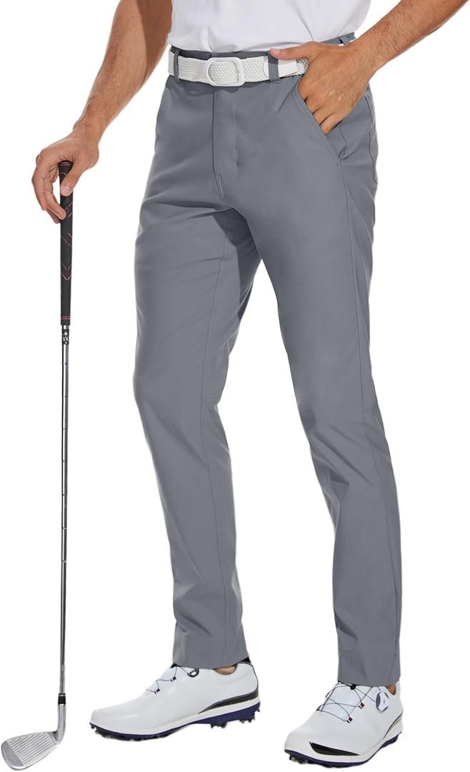 SPECIALMAGIC Mens Golf Stretch Pants Slim Fit Tapered Waterproof Casual Hiking Lightweight Dress with Zipper Pockets (36W x 32L, Asphalt Grey)