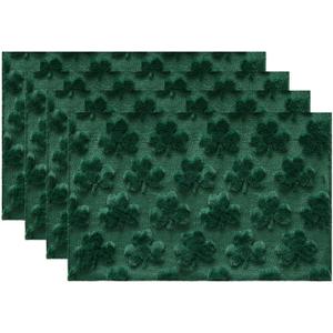 Artoid Mode Shamrock St.Patrick's Day Placemats Set of 4, 12x18 Inch Soft Plush Faux Fur Wool Holiday Table Mats for Party Kitchen Dining Decoration
