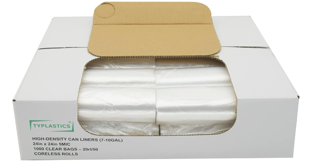 TYPLASTICS Trash Can Liner  Wholesale 1000 Count Garbage Bags on Perforated Roll 710 Gallon Multipurpose for Office Bathrooms Business Home Commercial and Industrial Needs 24" x 24"