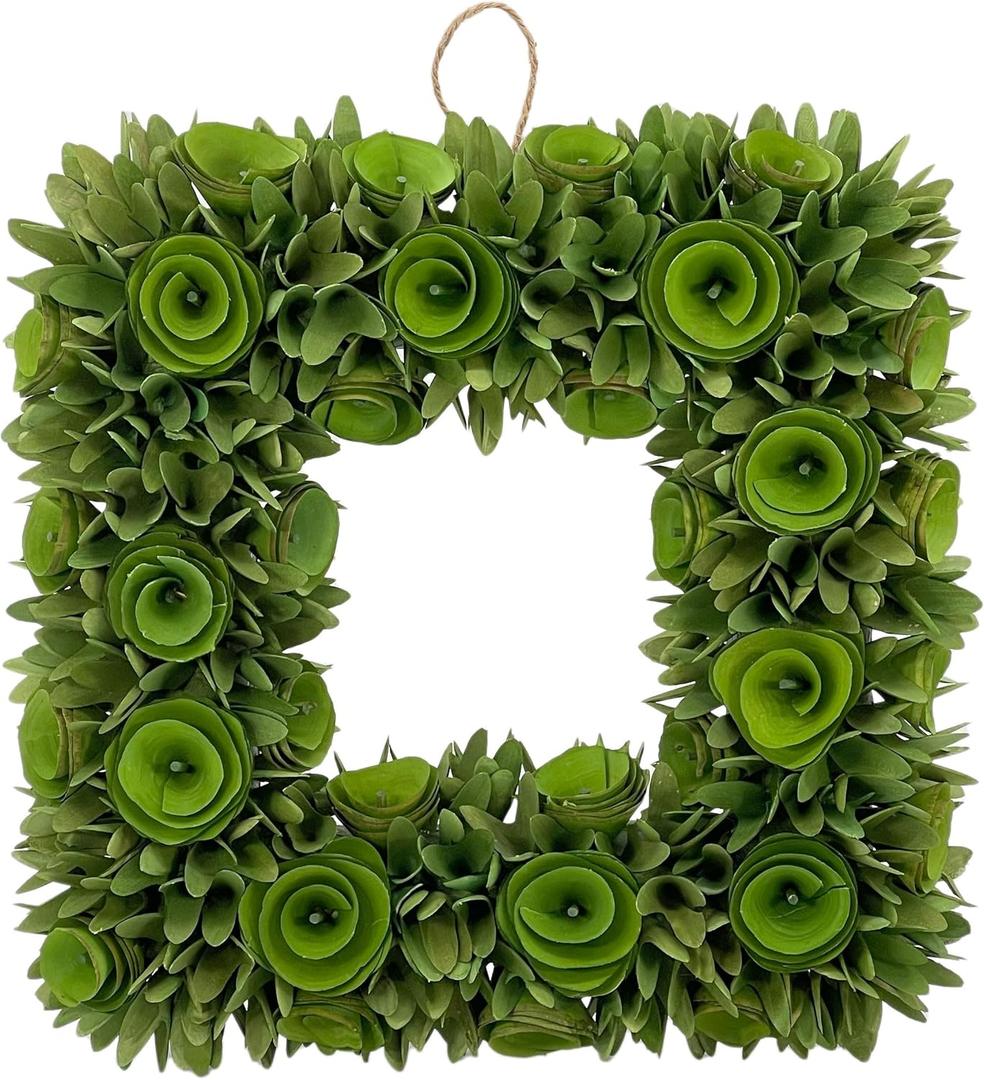 Galt International 19 Woodchip Rose Wreath - Intricate Holiday Front Door Wreath Beautiful Indoor & Outdoor for Christmas Fall Autumn Harvest 19 Square (Green)