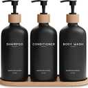 Black Shampoo and Conditioner Dispenser Set by Brighter Barns - Body Wash, Shampoo Dispenser for Shower with Pump - Refillable Plastic Shower Soap Dispenser for Bathroom Decor in Home, Airbnb (Black)