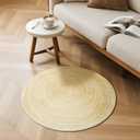 Carvapet 2 ft Round Washable Rug, Imitation Jute Low Pile Circle Carpet with Non Slip Rubber Backing, Foldable Stain Resistant Area Rug for Living Room Bedroom Office Bathroom, Yellow