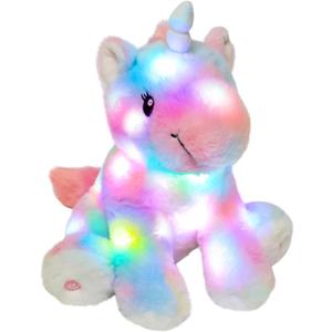 Hopearl LED Plush Unicorn Colorful Lighting Up Stuffed Animal Floppy Night Lights Glow in The Dark Birthday Gifts for Kids Toddler Girls, Rainbow, 12''