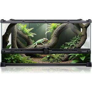 Reptile Terrarium 20"x12"x10", Full Glass Tank Enclosure for Small Reptiles, Geckos, Frogs, Lizards, Snakes, Spiders, Turtles, Rainforest Terrarium Habitat