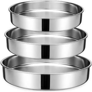 Geetery Stainless Steel Round Cake Pans Set of 3, 11", 12.6", 14" Baking Pans Durable & Non Stick for Layer Cakes, Wedding Cakes and Large Parties, Easy Clean & Oven Safe