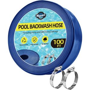 Pool Backwash Hose 1-1/2" x 100 FT - Heavy Duty Layflat Sump Pump Hose, Weather and Burst Resistant PVC Discharge Hose with 2 Clamps for Water Transfer, Pool Drainage, Pool Drain