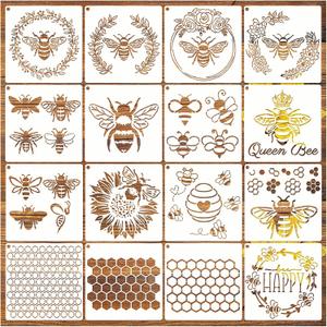 Bee Honeycomb Stencil, Reusable Bee Stencils for Painting on Wood Signs Furniture DIY Crafts Wall Canvas Fabric Plastic Drawing Template Hexagon Paint Wood Burning Stencils (16bee)