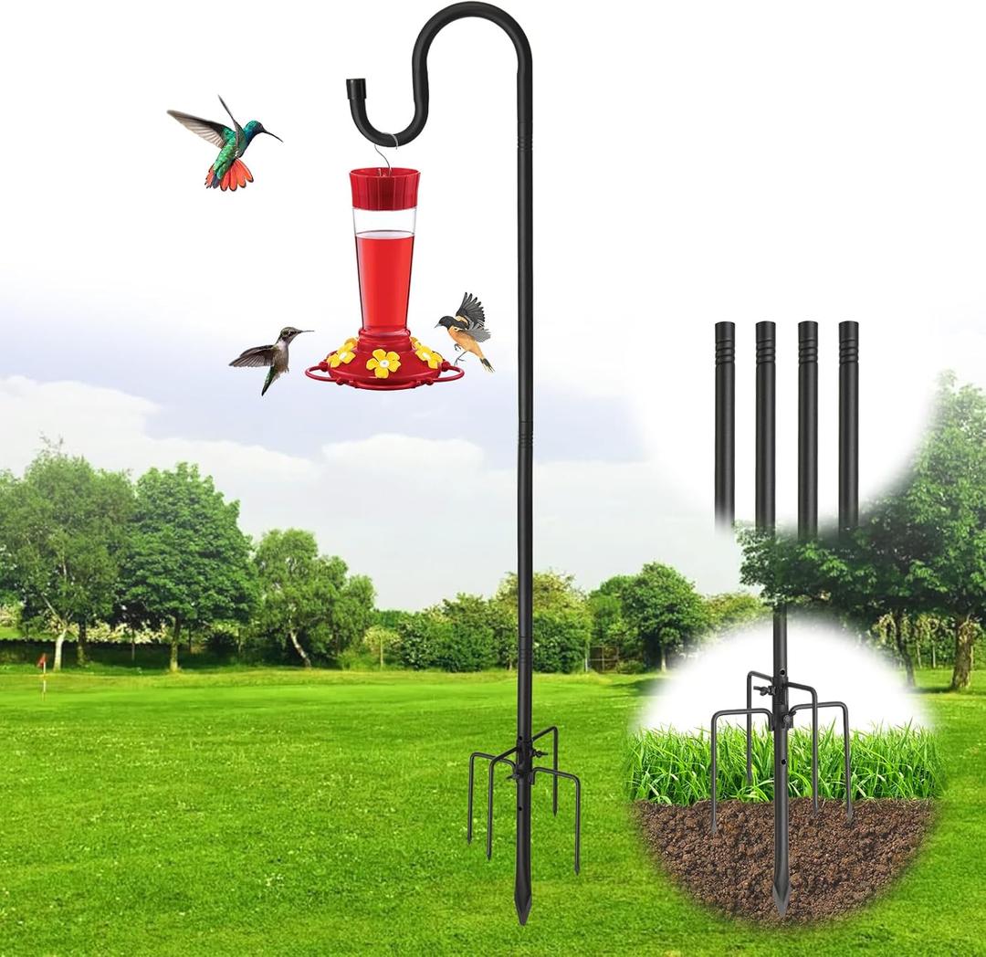 46 Inch Shepherd Hooks for Outdoor, 5 Prong Base, Heavy Duty Splicing Adjustable Shepherd Hooks, Heavy Duty Feeder Pole for Hanging Flower Baskets Lantern Lights Wind Chime
