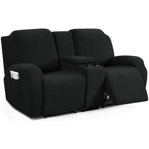 TAOCOCO Loveseat Recliner Cover with Middle Console, Stretch Loveseat Cover for 2 Seat Recliner Couch, Jacquard Reclining Sofa Covers Loveseat Slipcover Furniture Protector, Black, 73"D x 30"W x 35"H