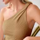Cicy Bell Womens One Shoulder Tank Tops Summer Going Out Tops Ruched Asymmetrical Sleeveless Shirts Brown (L)