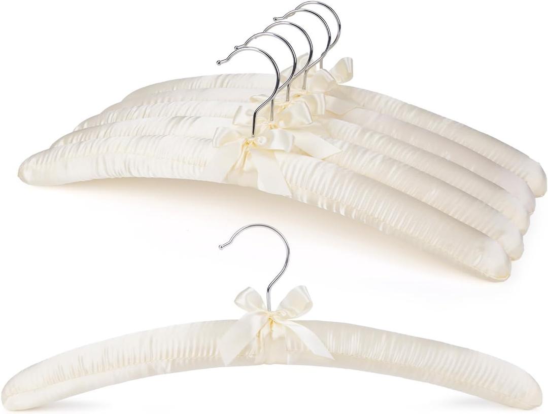 HOUSE DAY Satin Padded Hangers for Women 6 Pack 17 Inch Foam Fabric Bride Hanger for Wedding, Delicate Cashmere(Beige)
