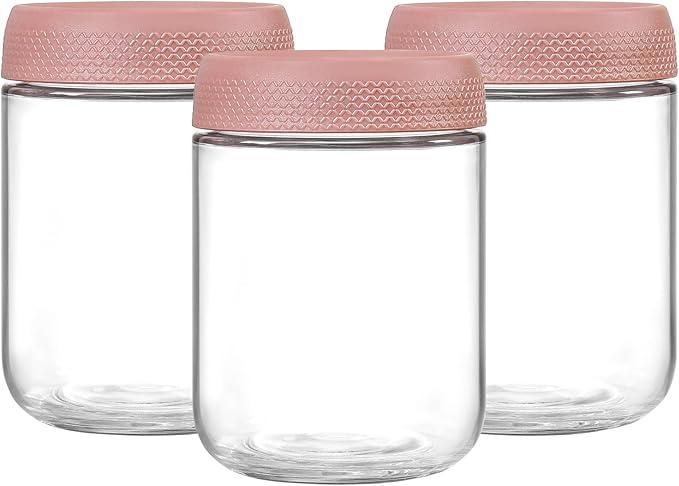 NETANY 3-pack 16oz Glass jars with Airtight Lids, Overnight Oats Containers with Lids, Wide mouth Mason Salad jars, Glass Food Storage Containers for Snacks Yogurt Spice Sugar