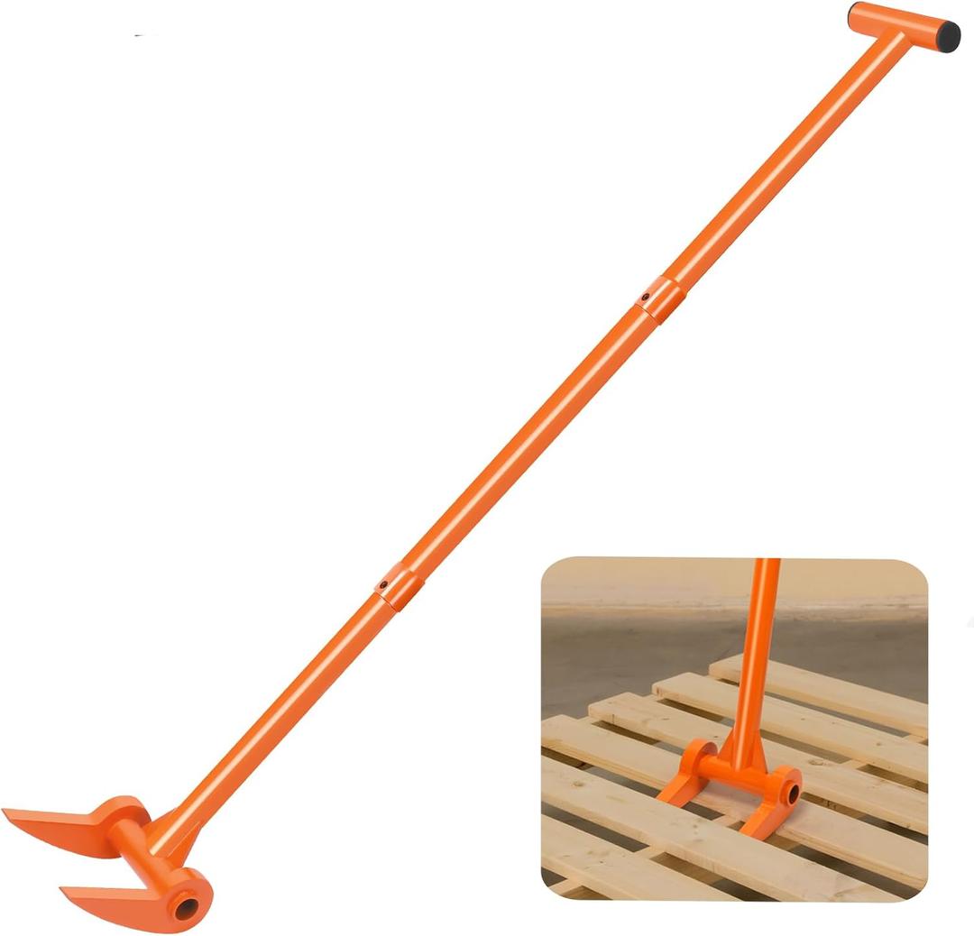 AugFir 48" Pallet Buster, 110 Degree Decking Pry Bar, Heavy Duty Carbon Steel Deck Board Removal Tool for Deck, Pallet, Standing Hardwood Board Demolition Without Lower Back Pain & Knee Pain (Orange)