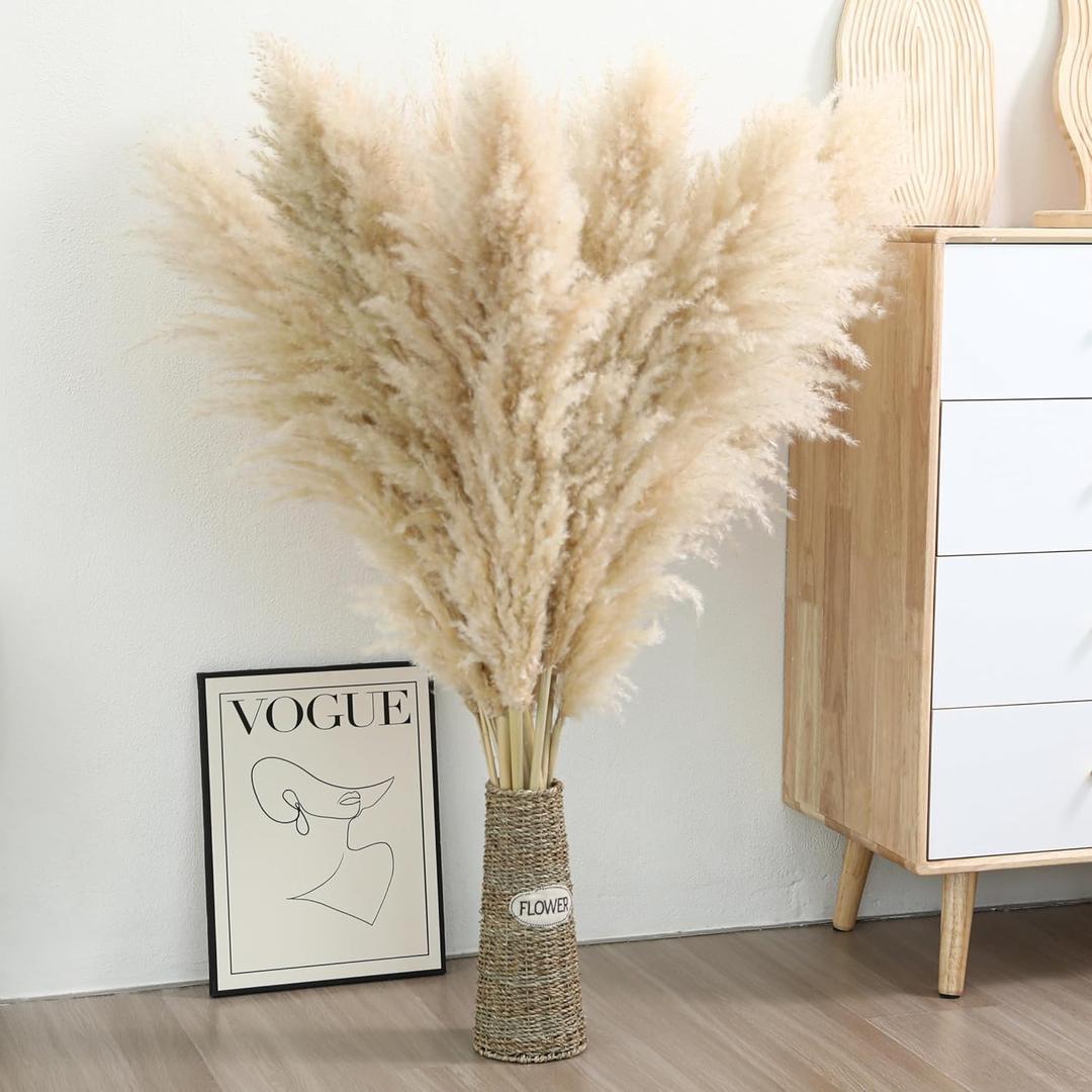 10 Stems 46 inch Tall Pampas Grass Decor - Large Fluffy Dried Pompas Grass for Floor Vase - Rustic Wedding, Baby Shower, Party, Farmhouse, Boho Home Decor