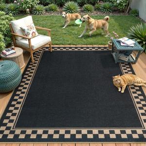 Tiveney Woven Easy Jute Rug, Outdoor Rug 4'x6' Machine Washable Area Rugs for Living Room, Non Slip Backing Front Porch Rug Black Farmhouse Indoor Outdoor Carpet for Patio Camping Deck Entryway