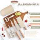 Knife Set, 7-Piece Kitchen Knife Set with Sharp Chef and Meat Knives, Anti-Rust Utility Knives Set for Kitchen, Kitchen Knife Block Set Khaki