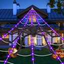 OCATO Halloween Decorations Spider Webs: Spider Web Lights 135 LED Purple Lights 59" Giant Spider Scary Halloween Decorations Outdoor Indoor for Party Garden Home Costumes Yard Haunted House