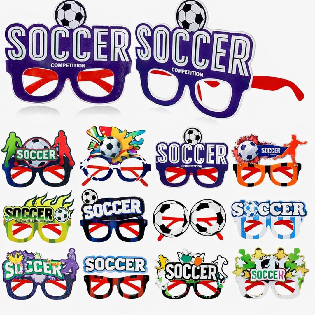12 Pcs Soccer Party Favors Glasses Football Themed Glasses Bulk Sport Party Eyeglasses for Soccer Team Gifts Birthday Goodie Bags Stuffers Photo Booth Props