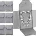 Kenning 6 Pcs Velvet Necklace Jewelry Display Folder Travel Necklace Organizer Women Pearl Jewelry Pouch Gift Bag(Gray)