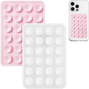 4 x JingJinYY 2 Pack Silicone Suction Phone Case Mount, Non Slip Sticky Phone Grip for Cellphone, Silicon Adhesive Suction Cup Phone Mount, Strong Grip Holder for Selfies & Videos (LightPink&Translucent)