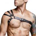 Men Gothic PU Leather Chest Harness, Adjustable Shoulder & Upper Body Straps, Clubwear Cosplay Accessory for Valentine's Day, Mardi Gras, Halloween, Dance Ball & Bachelor Party (Black)