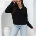 Women's Polo Sweater V Neck Long Sleeve, Pullover Knit Sweaters for Women Lapel Collar (Black, L)