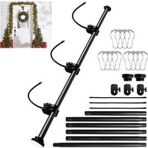 Garland Hanger for Front Door Frame - 26.77'' to 89.37'' Length, Heavy-Duty Stainless Steel Telescoping Rod, Multi-Use Tension Rod Garland Holder for Holiday Christmas & Halloween Decorations