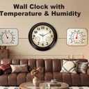 Vintage Wall Clock 16 Inch Quartz Silent Non-Ticking Analog Clock with Thermometer and Hygrometer, Battery Operated Rustic Round Decorative Clock for Living Room Home Office Classroom