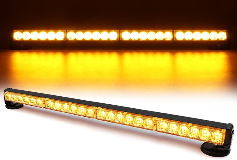 24 LED Emergency Hazard Warning Strobe Flashing Light Bar Wireless Battery W/Magnetic Base and Rechargeable Plug for Beacon Rooftop Safety Vehicles Tow Trucks Tractor Snowplow, Amber