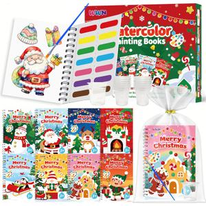 24 Pack Christmas Party Favors for Kids: Bulk Mini Water Coloring Books with 24 Water Cups, Stocking Stuffers Goodie Bag Fillers, Paint Art Crafts, Classroom School Prizes & Xmas Birthday Return Gifts