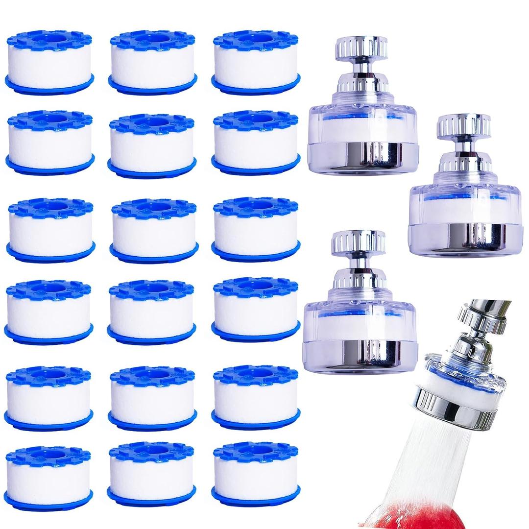 21Pcs Sink Water Filter Faucet With Cartridges, Universal 360  Rotating Kitchen Faucet Water Filter Removes Fluoride Heavy Metals Hard Water Compatible with most Bathroom/Kitchen/Laundry Sink Faucets