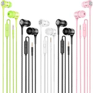 Wired Earbuds with Microphone 5 Pack, in-Ear Headphones with Heavy Bass, High Sound Quality Earphones Compatible with iPad, Laptop, MP3, Android Smartphones, Fits All 3.5mm Jack Device
