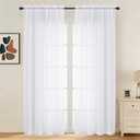 LIVEKID White Sheer Curtains 90 Inches Long 2 Panels - Light Filtering Breathable Voile Textured Sheer Curtains & Drapes for Bedroom/Living Room, Soft Elagant & Airy Solid Drapes, W59 x L90