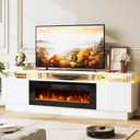 70" TV Stand & Entertainment Center, Media Console with Storage Shelves, Fits TVs up to 80", Modern Living Room Furniture, 36" Electric Fireplace (White+Black)