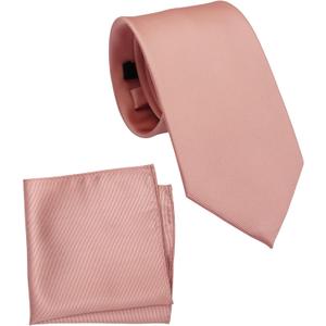 Regular Tie and Pocket Square for Men, Solid Color Necktie Set, 3.2 inch Standard Width (33 Rose Gold)