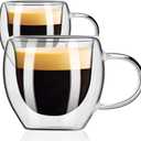 PARACITY Espresso Cups Set of 2, Double Walled Espresso Shot Glass with Handle, 2.7 OZ High Borosilicate Expresso Shots Cup, Espresso Accessories