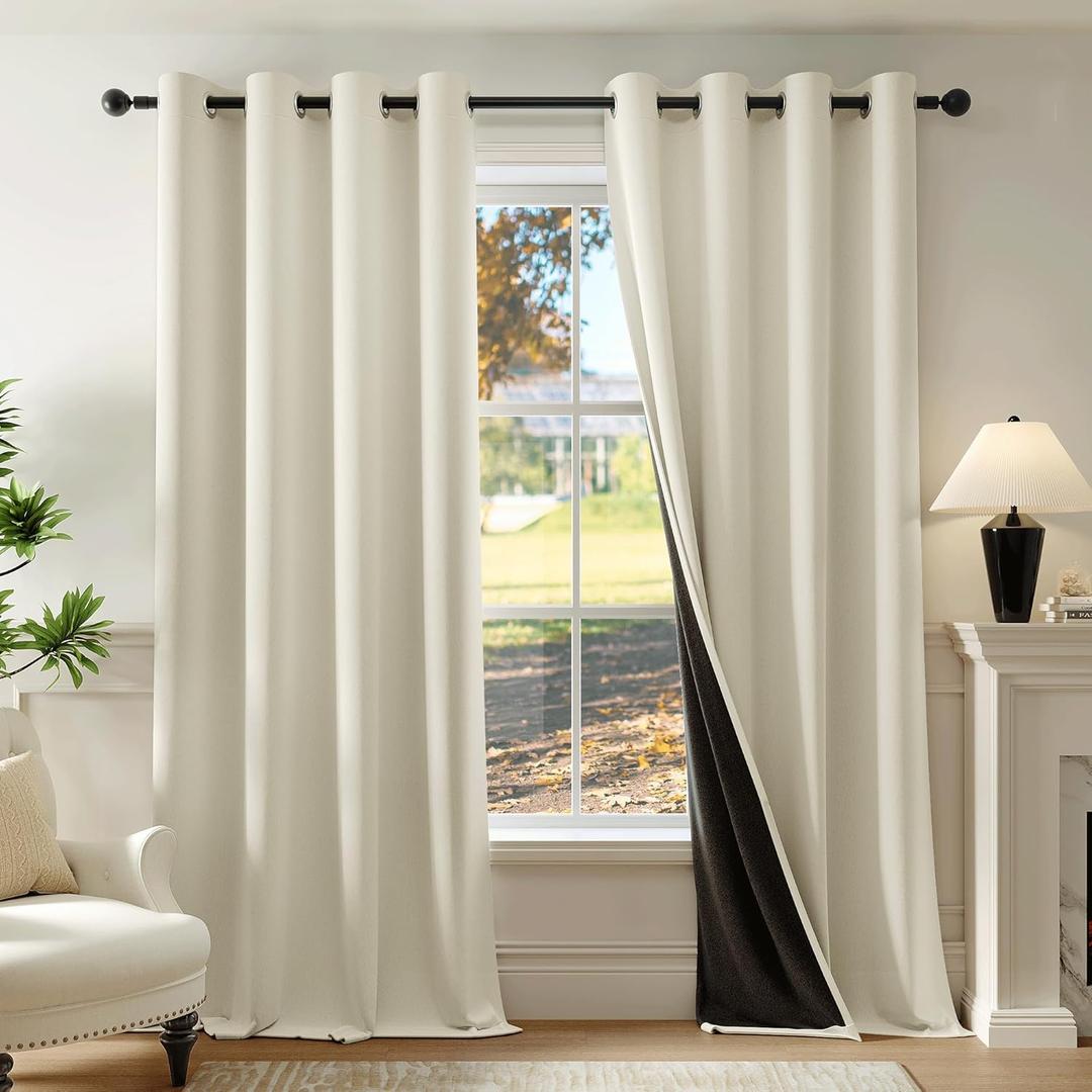 Cream 100% Blackout Curtains 63 Inch Long 2 Panels for Bedroom Living Room Solid Room Darkening Thermal Insulated Soundproof Energy Saving Grommet Top Window Treatment Drapes, 44x63 2 Set