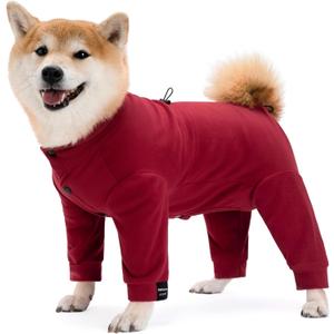 Dog Winter Warmer Fleece Onesie, Bodysuit for Small Medium Large Dogs, Stretchy Cold Weather Pet Warmer Jumpsuit Puppy Onesie Lightweight (Red, Small)
