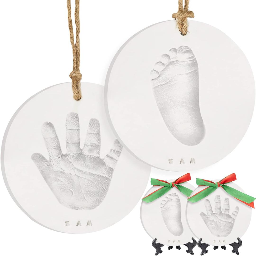 Baby Hand and Footprint Kit Girls, Boys - Personalized Babys First Christmas Ornament Kit, Newborn Christmas Gifts for New Mom, Cute Shower Gifts,Easy to Use Handprint Ornaments(Multi-Colored Paint)