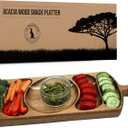 Acacia Wood Serving Platter 17.5 x 6 Long with Grooves & Handle. Luxury Snack Paddle Large XL Reversible Tray for Dinner Parties Chips Dips Crudits Cheese Charcuterie Gift (Long Rectangle)