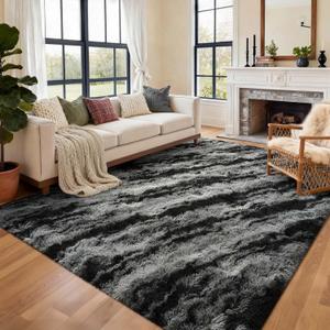 Area Rugs for Living Room, 6x9 Feet Soft Fluffy Shagg Plush Rug High Pile Large Non-Slip Floor Carpet for Bedroom Nursery Dorm Decor Aesthetic Black