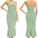 JLCNCUE Women's Spaghetti Straps V Neck Bodycon Mermaid Dress Elegant Ruffles Midi Dress Cocktail Evening Party Dress 325, L, Mint Green