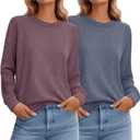 Ficerd 2 Pack Women's Casual Sweatshirts, Crew Neck Loose Fit Basic Tops Lightweight Cute Pullover Fashion Fall Outfits,Small