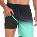 Mens Swim Trunks with Compression Liner 2 in 1 Quick Dry Swimming Shorts Swimwear Bathing Suits with Pockets (Blue, L)