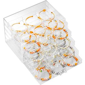 SPAKOWN Earring Organizer, Acrylic Earring Box Large 30 Compartments Jewelry Holder Organizer with 5 Drawers Stackable Earring Bracelet Storage Case Jewelry Boxes for Women (Clear)